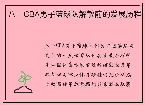 八一CBA男子篮球队解散前的发展历程